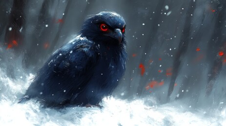 雪中黑鹰神秘壮丽景象