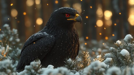 雪中黑鹰神秘壮丽景象