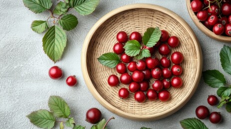 竹盘红果绿叶自然装饰