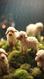 雨中毛绒绵羊田园牧歌