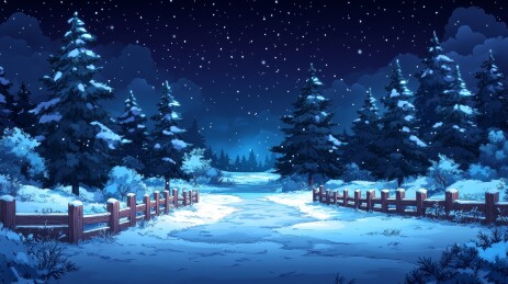 白雪覆盖树林道路背景