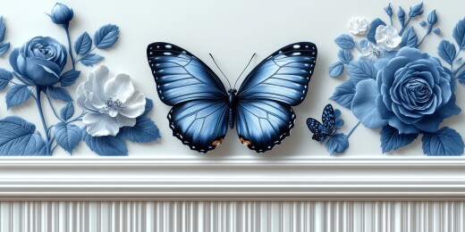 蓝色蝴蝶花卉精美装饰