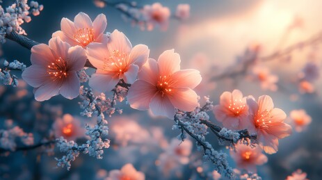 柔美粉色花朵枝条