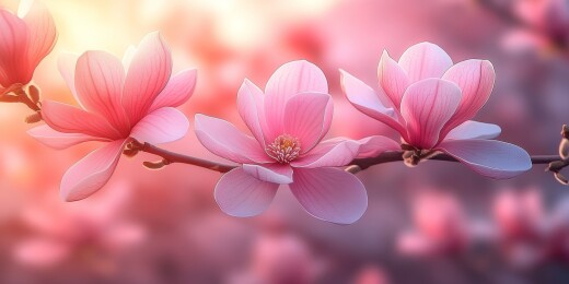 柔美粉色花朵枝条