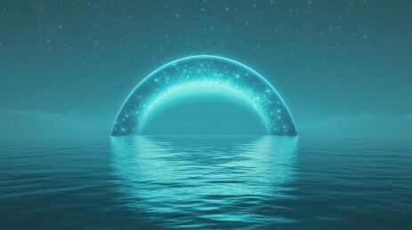 神秘夜空下的星月海景