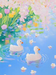 春日鹅宝宝嬉戏
