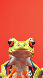 绿蓝青蛙与橙红背景