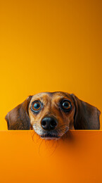 小狗与黄红背景