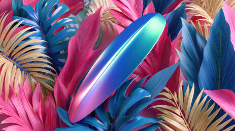 彩虹色物体与热带植物