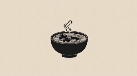 日式热汤简约黑白色插画