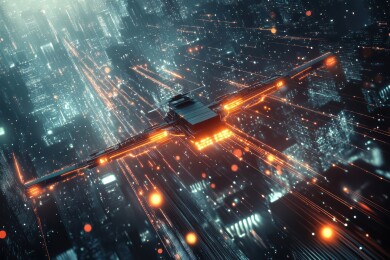 未来城市中的科幻飞行器