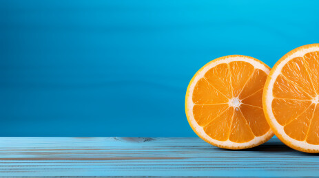 橙子与蓝色桌面