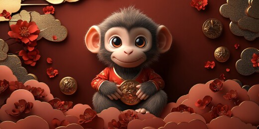 可爱小猴贺岁插画