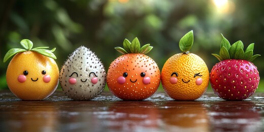 可爱拟人水果排成行