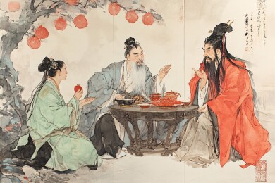 古人相聚品果图