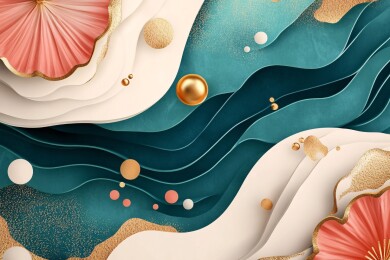 海浪扇贝插画背景图