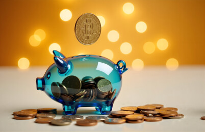 存钱罐与比特币画面
