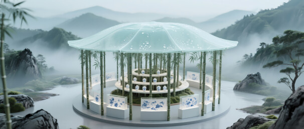 水墨山景瓷器展馆设计