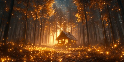 小木屋暖光感夜间居住场景