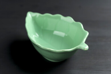 一个树叶形状绿色小碟特写