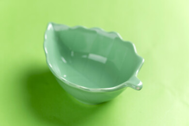 一个树叶形状绿色小碟特写