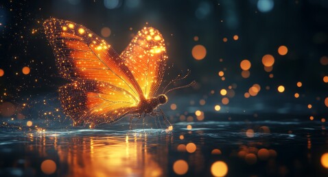 蓝色发光蝴蝶微距特写