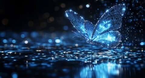 蓝色发光蝴蝶微距特写