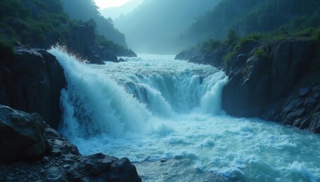 山间飞瀑的壮丽画卷