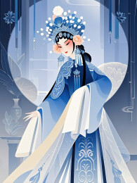 扁平插画色彩组成的戏曲人物