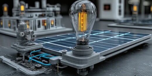 科技感光能灯泡与太阳能板