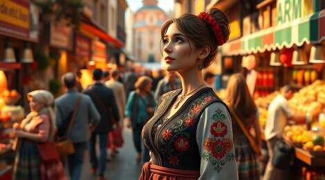 街头集市上的美丽女子