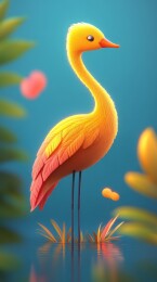 绒毛红鹤戏水图