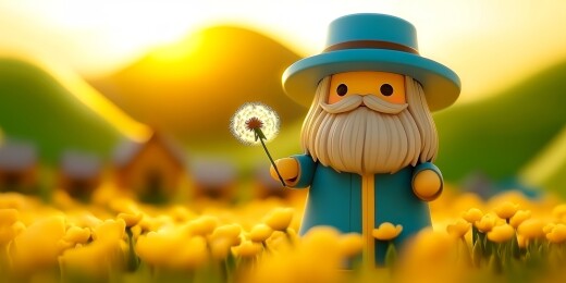 卡通老头与蒲公英