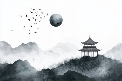 月夜山亭静谧美景