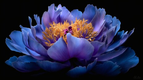 深蓝牡丹花朵暗夜绽放