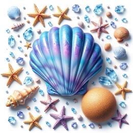多彩贝壳海星等海洋元素集合