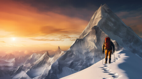 登山者与雪山景观