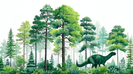 侏罗纪时代森林恐龙水彩风插画