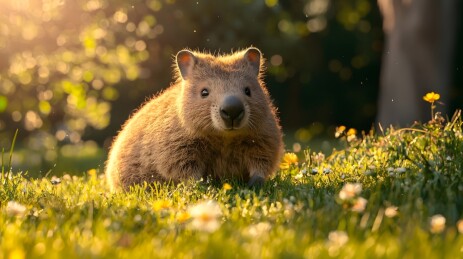 草地上打滚的袋熊