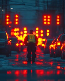 车流中指挥的发光交警