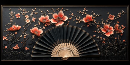 折扇与繁花中式插画