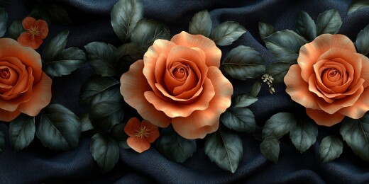 黑底橙玫瑰插画