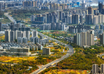 中国四川成都天府新区梓州大道航拍图