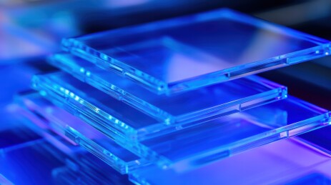 蓝色光线下透明的CD盒堆叠