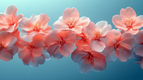 一串橘粉色樱花