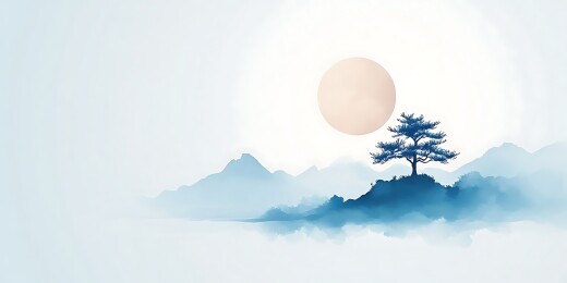 水墨孤峰明月