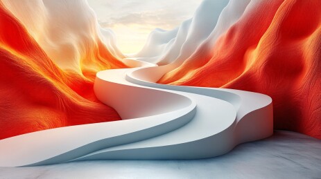 蜿蜒白色路径的奇幻火红景观