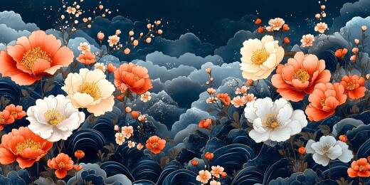 中式繁花云海插画