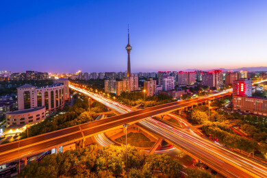 北京西三环航天桥与中央电视塔同框城市夜景