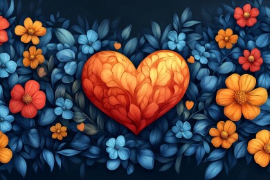 爱心与繁花插画